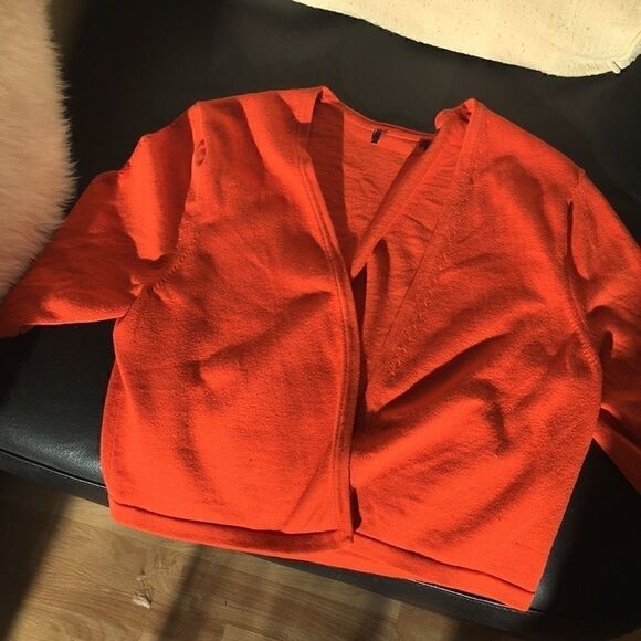 Lands End short sleeve open front sample cropped knit shrug orange Extra Small - Picture 5 of 6